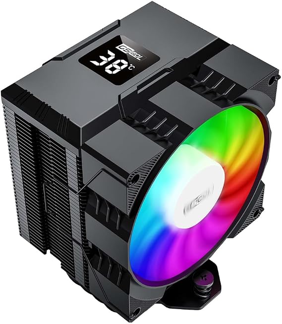 AINEX G-130BK CPU Cooler for Intel & AMD with 92mm Fan & Temperature LCD, Black
