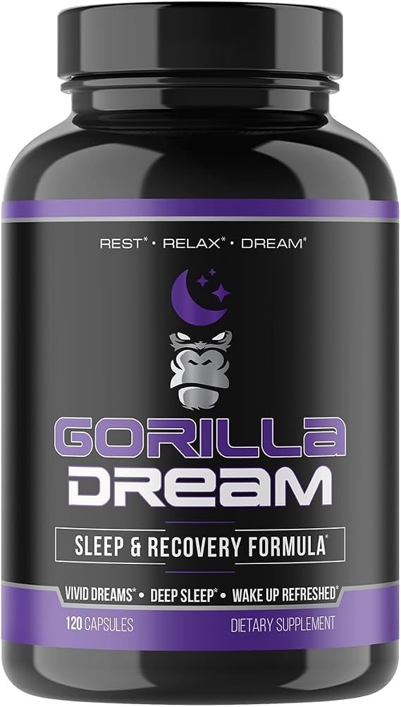 Gorilla Mind Dream Sleep Supplement (120 Capsules) - Nootropic Infused Comprehensive Sleep & Recovery Supplement - GABA, Melatonin, Valerian Root, Magnesium, L-Theanine, Sensoril, Ashwagandha & More