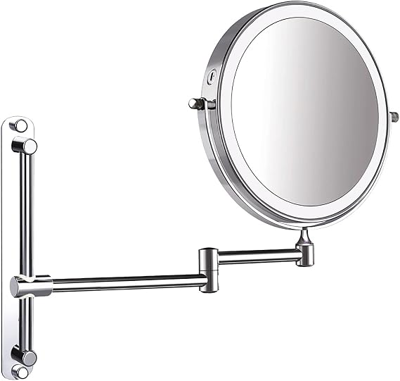 REIFNA Illuminated Bathroom Mirror,10X Mirror Magnification,Wall Mounted,360 Rotatable,Bathroom Vanity Mirror,Suitable for Bathroom and Home,Mirror Approx 20cm