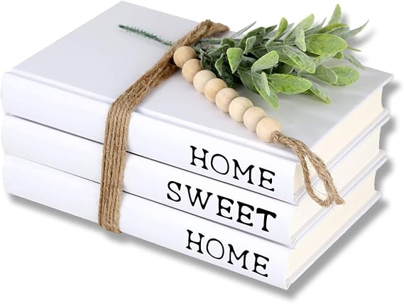 Exood Decorative Books for Home Decor,Coffee Table Books Decor for Living Room,Hardcover Faux Books for Decoration,Shelf Display Books Decor Accent,Home|Sweet|Home(White)