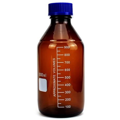 1000ml,Lab Glass Amber Reagent Bottle,Screw Cap Lid,1Litre Brown Flask