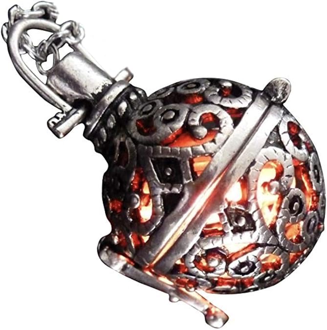 UMBRELLALABORATORY Steampunk Orb Fire Necklace, Silver Locket Pendant, Fantasy Jewelry, Gothic Gift for Women & Men, Gothic Accessory