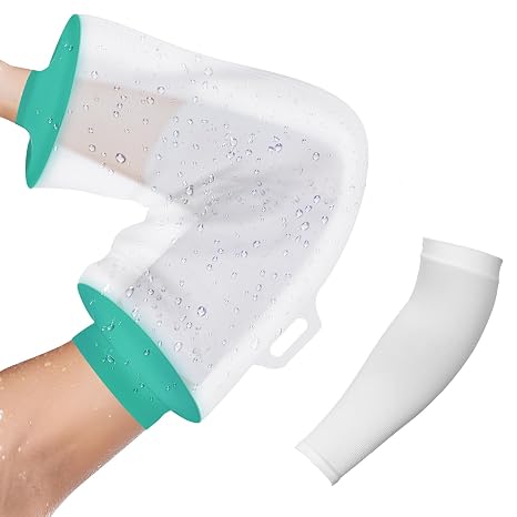 PICC Line Shower Cover for Upper Arm, Silicone Waterproof IV & PICC Line Shower Protector with PICC Line Arm Sleeve Cover for Elbow Surgery, Chemotheraphy (Medium)