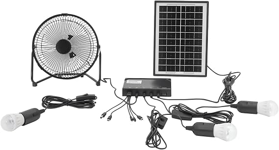 Solar Ceiling Fan Light with Ba-ttery, Portable Solar Powered Fan with 3 Bulbs, DC 12 Volt Outdoor Multi-Purpose Solar Panel Kit for Gardens, Greenhouses, Sheds, Pet Houses, Chicken Coops