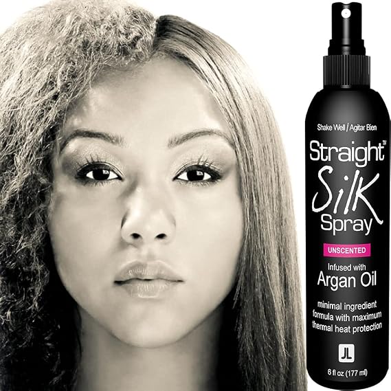 Straight Silk Spray with Moroccan Argan Oil Thermal Protector Spray | Hair Straightening & Detangler | Alcohol-Free | Heat Protectant up to 450F | Flat-Iron | Blow-Dry | Unscented | MADE IN USA (6oz)