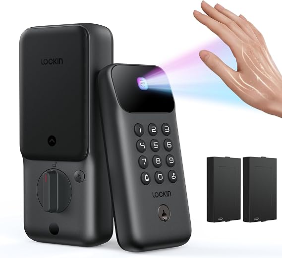 Lockin Venoris Go - Smart Lock - Palm Vein Keyless Entry Door Lock - 5 Unlock Methods, Built-in WiFi, Smart-Home Compatible - Front Door Security - 14-Month Battery - Dual Batteries