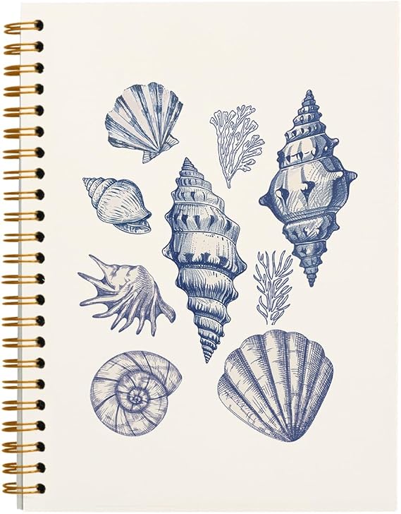 Beach Blue Ocean Coquette Notebook Journal,Cute Preppy Gift 5.5x8.3 | Coastal Granddaughter Notebooks, Cute Girly Aesthetic Notebook, Preppy Office Supplies, Hardcover Spiral Navy Blue Notebook