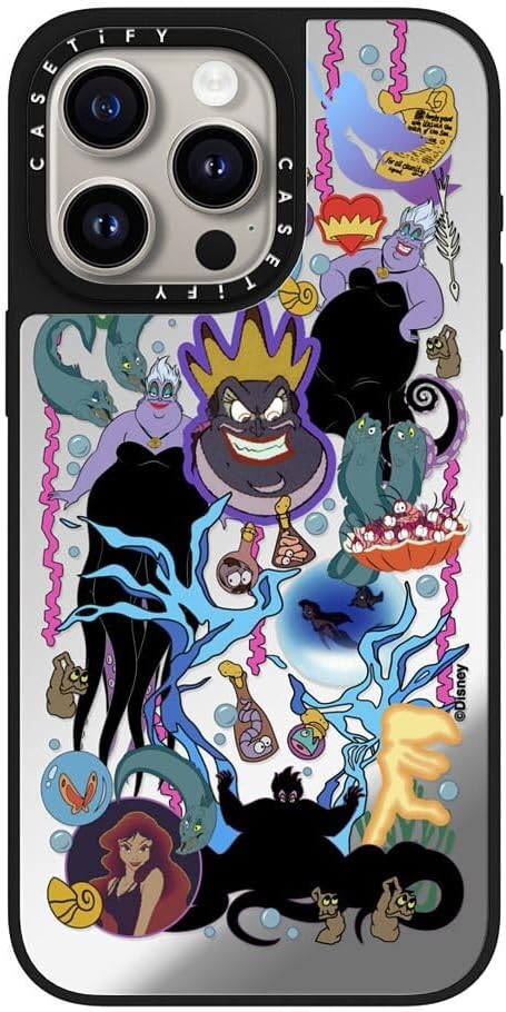 CASETiFY for iPhone 15 Pro Max Case - Mirror Compatible with MagSafe | Disney Villains CoLab | Reflective | 4.9 ft. Drop Protection | Liar Sticker Case - Ursula | Silver On Black