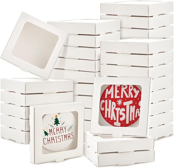 Dunzoom 50 Pcs Christmas Sublimation Ornament Blanks Box, White