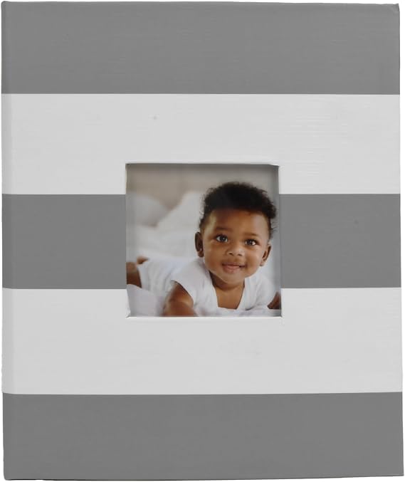 Grey Stripe Photo Album with Framed Front, Holds 208 Photos 4"x6" Photos