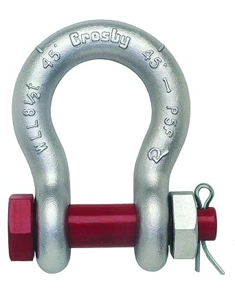 Crosby 1019470 Carbon Steel G-2130 Bolt Type Anchor Shackle, Galvanized, 1 Ton Working Load Limit, 3/8" Size