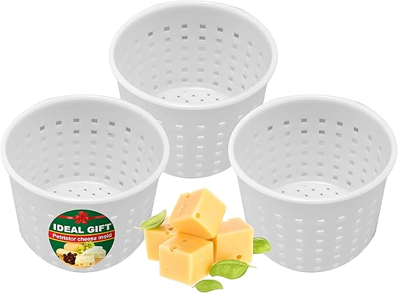 3 pcs Small Cheese Mold for Cheese Making 1/3 qt - Soft Cheese Molds - Homemade Cheese Making Supplies - Cream Cheese Form Mold - Moldes Para Queso Fresco Casero - Feta Ricotta Cheese Making