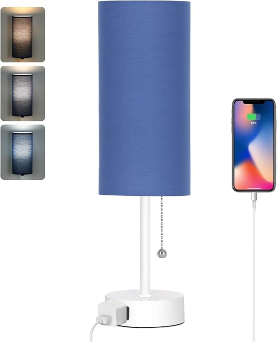 Dott Arts Table Lamp for Bedroom, 3-Color Bedside Lamps with Pull Chain