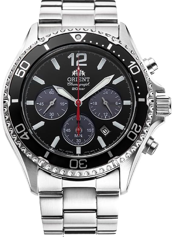 Orient Solar Quartz 200m Diver Style Watch with Chronograph and Sapphire Crystal, Black, Modern