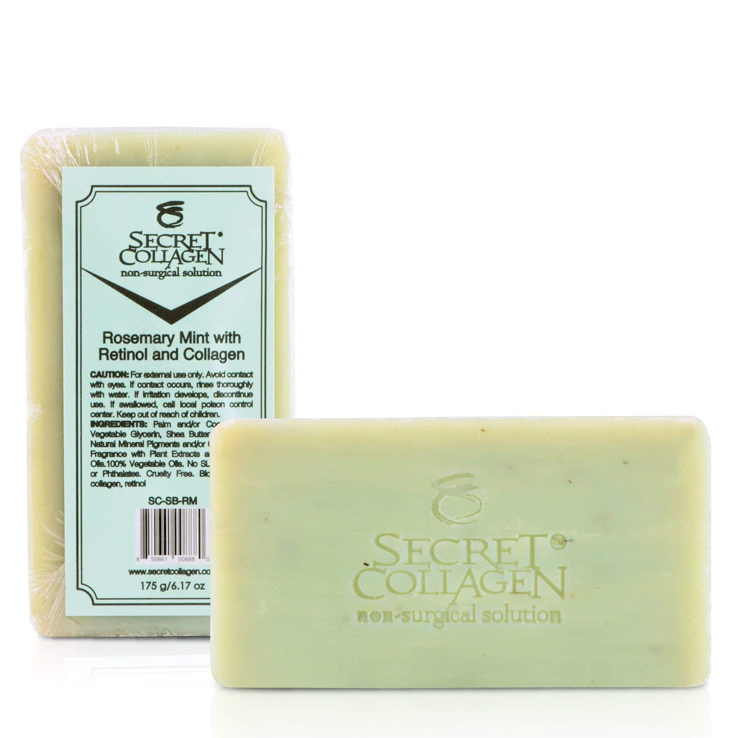 Secret Collagen Purifying Rosemary Soap - Body & Facial Cleansing Formula - Removes Impurities wVitamins, Collagen & Retinol Booster - Rosemary Mint Soap Bar
