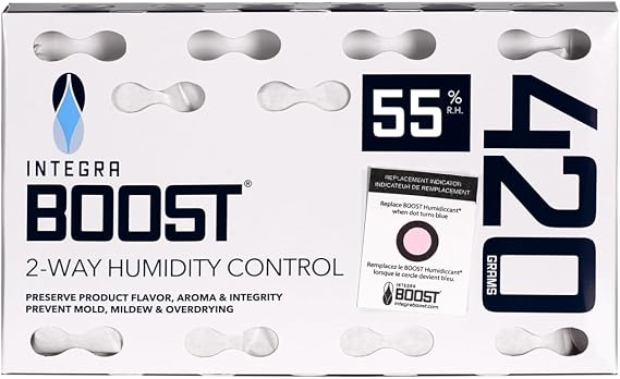 Integra Boost 2-Way Humidity Control Pack, 420g (Pack of 5) - Preserve Flavor & Freshness, Maintain Humidity at 55% RH - Ideal for Herbs, Cigars, Spices, More - Replacement Indicator Card Included