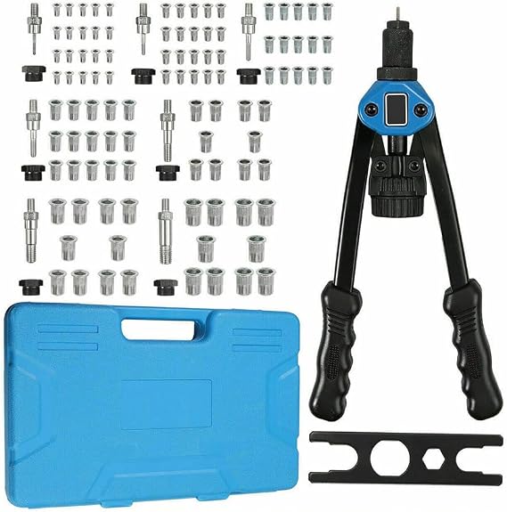 YWHWXB Rivet Nut Tool,13''Hand Riveter Nut Setter Kit - 110Pcs Heavy Duty Rivet Nuts M3-M12 and 7 Metric & Inch Mandrels Kits with Rugged Carrying Case