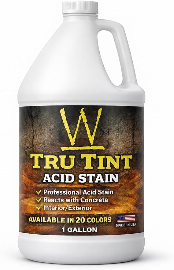 Concrete Acid Stain | Tru Tint by Walttools - 1 Gallon, Professional Grade, Rich Color for Concrete & Cement Floors, Countertops, Walls, Surfaces (20 Colors Available) (Walnut)