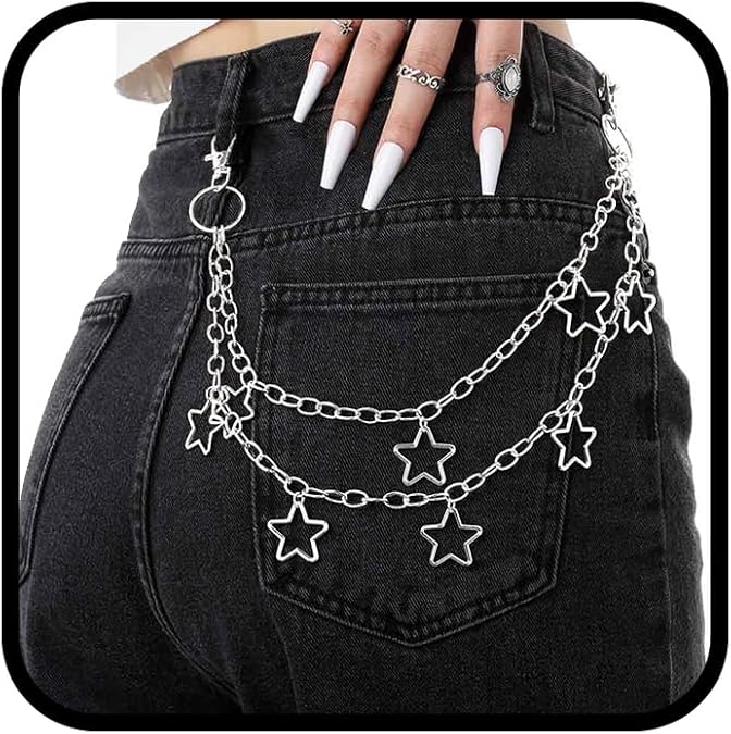 Tgirls Layered Star Pants Chain Gothic Punk Jean Wallet Chain Acrylic Keychain Trouser Waist Chain Accessories for Men Women Hip Hop Rock Streetwear