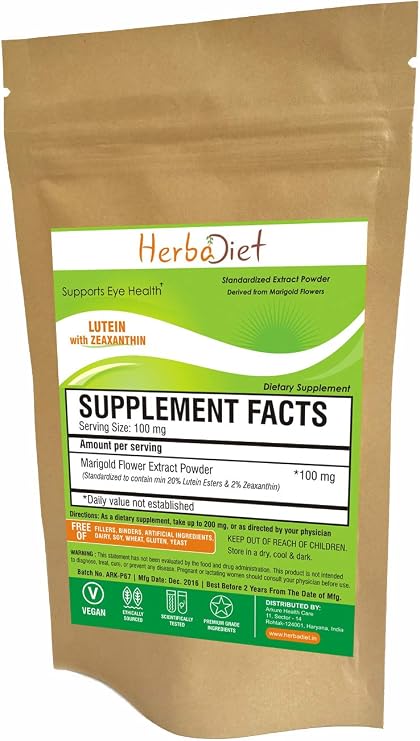 Lutein 5% with Zeaxanthin Extract Powder | Eye & Vision Health Macular Support Marigold Supplement | Antioxidant Support for Healthy Skin | Non-GMO (50 gram / 1.76 oz)