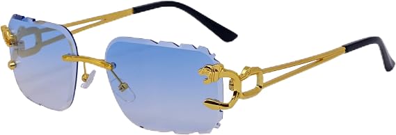 Rimless Diamond Cut Trendy Retro Hip Hop Tint Lens Sun Glasses Frameless Rectangle Sunglasses For Men and Women