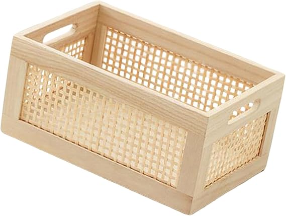 Gralara Rectangular Storage Basket, Rustic Wooden Box Sundries Book Organizer Multipurpose Wood Frame Storage Basket for Closets Bedroom Cabinets, Super Small
