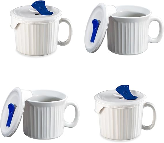 CorningWare French White Pop-Ins 20-ounce Mug with Blue Vented PlasticCover, White