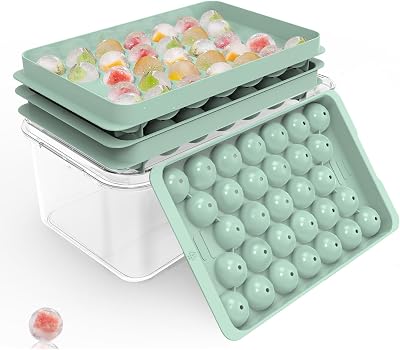 Round Ice Cube Trays with Lid and Bin 2-Pack - Ice Trays for Freezer,BPA-Free Stackable Ice Ball Maker Mold for Freezer, Makes 62 Ice Balls for Cocktails, Whiskey, Coffee & Parties