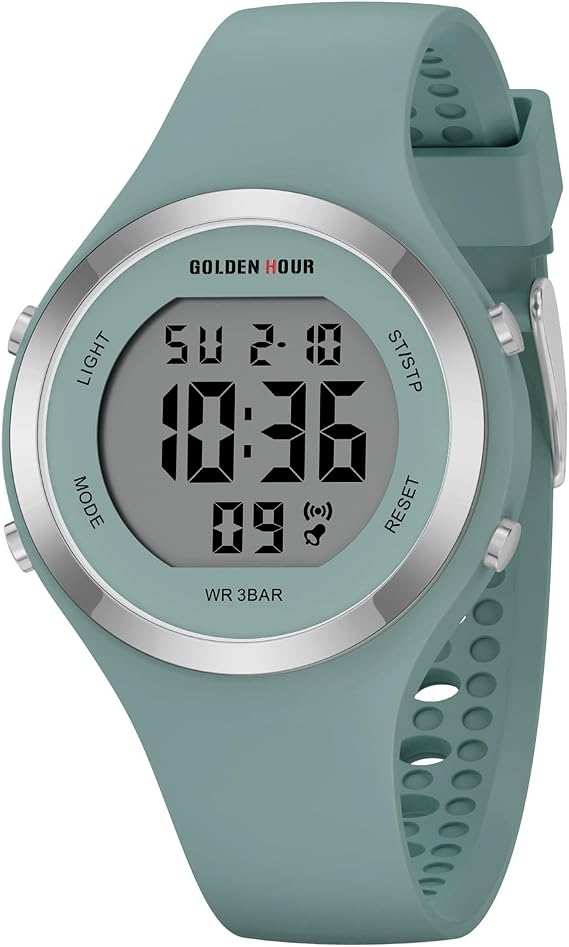 GOLDEN HOUR Waterproof Sport Women's Digital Chronograph Silicone Strap Watch