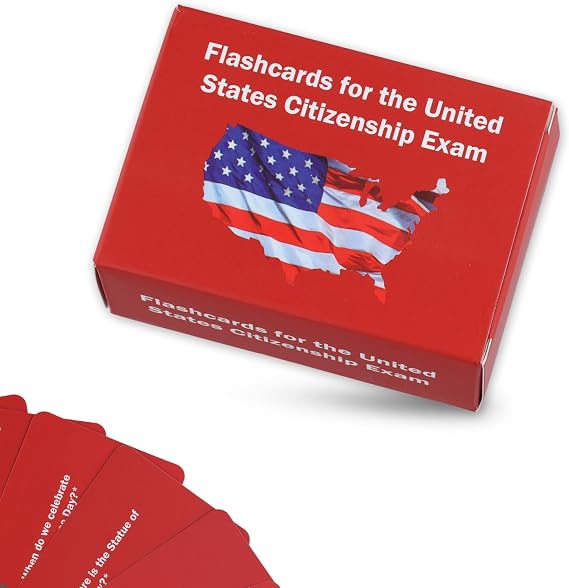 2024 US Citizenship Flash Cards, 3.74 x 2.6 x 1.7 Inch Naturalization Test Study Guide American Civics 100 USCIS Questions Answers Flashcards