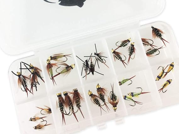 RiverBum Prince Nymph Assortment Kit with Fly Box, Bead Head, Rubber Legs, Psycho Prince, Tungsten Bead Head - 30 Piece