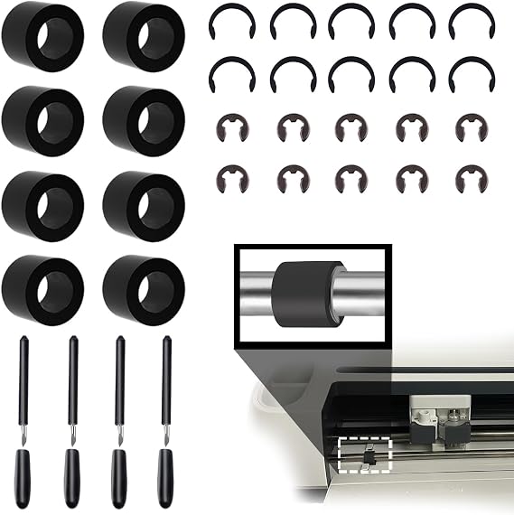 Moalaok 32-Pack Rubber Roller Replacement for Cricut Maker 3/Maker Complete Maintenance Kit with Anti-Slip Clips, Blades & DIY Repair Accessories