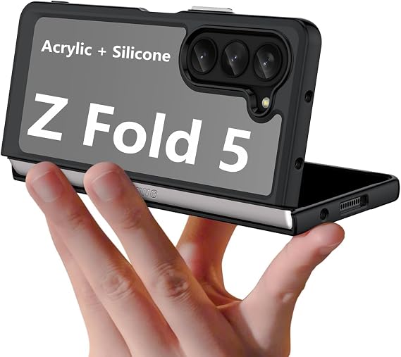 USTIYA Case for Samsung Galaxy Z Fold 5 5G Clear Acrylic + TPU Protective Cover Transparent No Yellowing(Black)