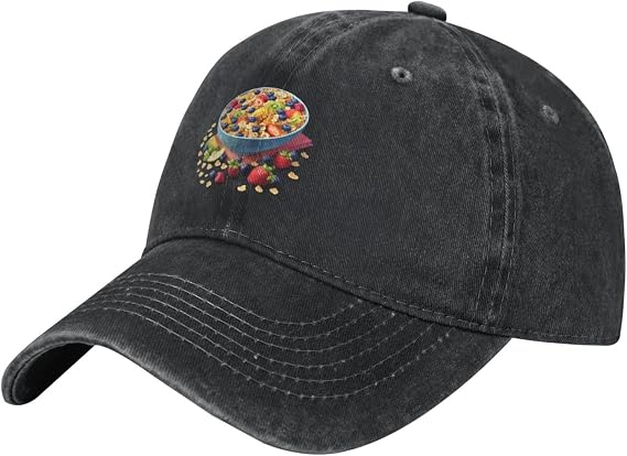 Black Adult Baseball Cap Hat Crunchy Fruit Cereal Printed for Men and Women Stylish Durable