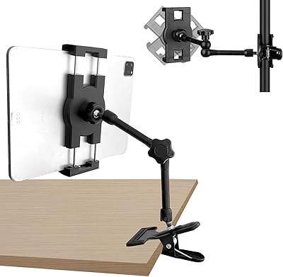 Tablet Holder for DeskTableEaselBoardShelf,360 Adjustable Aluminium Alloy Arm Metal Clamp iPad Mount,Compatible with 7~12.9 iPadNexusLG G Padse-ReaderSwitch
