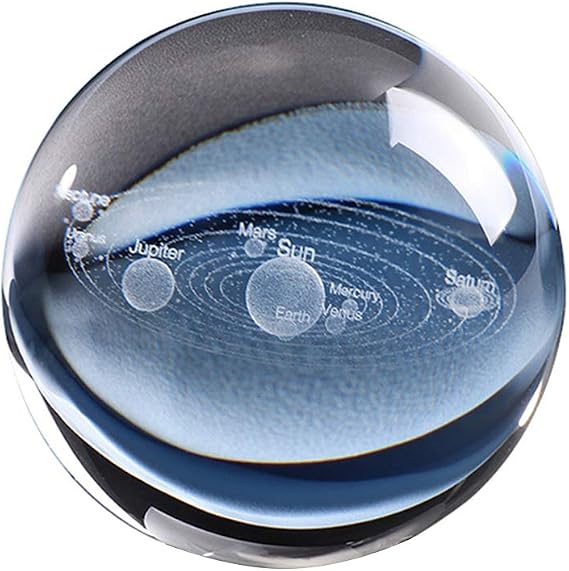 VOSAREA Moon Crystal Decorative Crystal Ball Cosmic Model Engraved Glass Ball Miniature Model 3D Solar System Ornament
