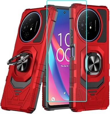 for TCL 60 XE NxtPaper 5G  TCL 50 XL Case with 1 Pack Screen Protector,Dual Layer Hybrid Heavy Duty Defender Protection,Sleek Rugged Reinforced Cushion Corner Kickstand Shockproof Bumper Cover Red