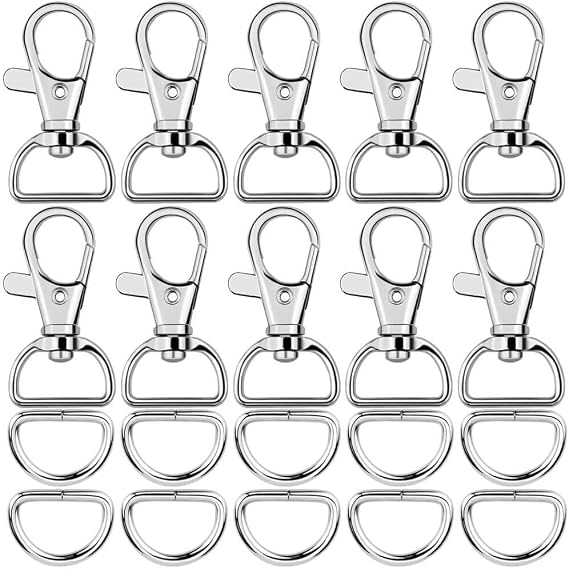 Paxcoo 60Pcs Swivel Snap Hooks and D Rings for Lanyard and Sewing Projects (1 Inside Width)