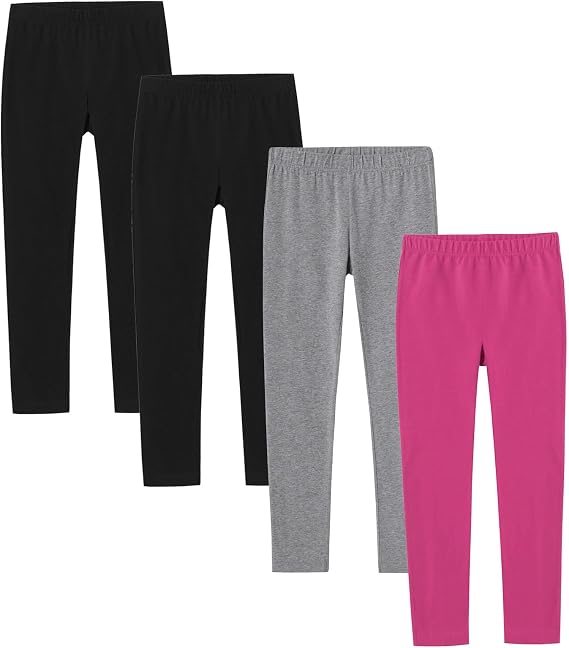 LAPASA Girls Leggings Pants 4 Pack Cotton Knit Toddler Print Solid Multipack Stretchy Soft Multicolor Long/Capri G11/G19