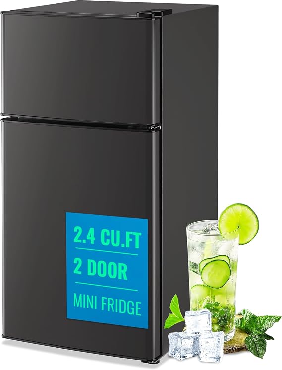 2.4 Cu.ft Mini Fridge Small Refrigerator with Freezer Dark Gray | Compact Fridge, Seven Temp Gear, Removable Shelves, Egg Tray, Suit for Apartment, Bedroom, Dorm