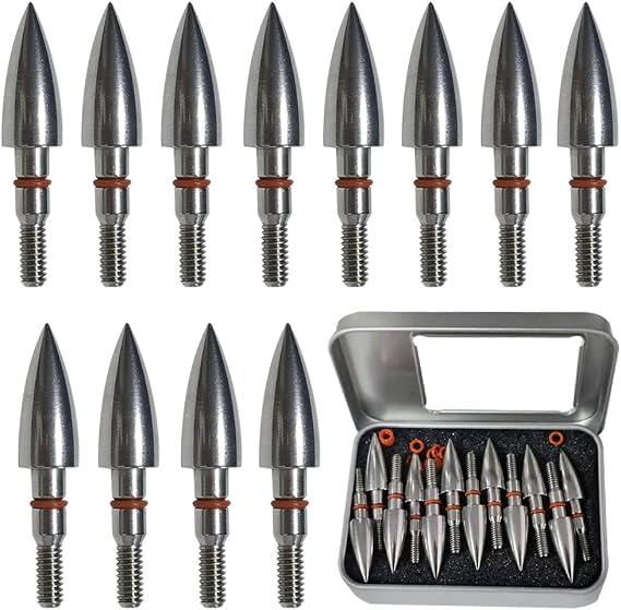 100/125/200/250/300 Grains Premium Stainless Steel Archery Target Field Points arrowheads, Archery Arrow Field Points Bullet PointsScrew in Archery Field Tips and Broadheads (1 Dozen 12 PCS)