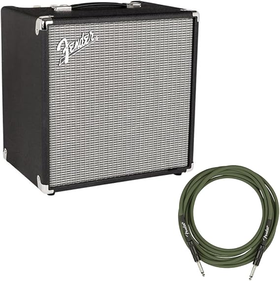 Fender Rumble 40 (V3) Bass Amplifier Bundle with Fender Joe Strummer Instrument Cable (13ft) Straight/Straight, Drab Green