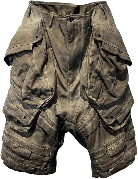 Men's Cargo Shorts Distressed Pleats Casual Loose Pockets Shorts