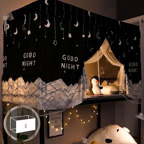 XGOPTS Dormitory Bunk Bed Curtains Dustproof Bottom Privacy Tent Curtains | Breathable Shading Net Bedding Curtain Tent Bed Canopy Blackout Cloth Curtain Single Sleeper Loft Bedroom Dorm Curtain Decor