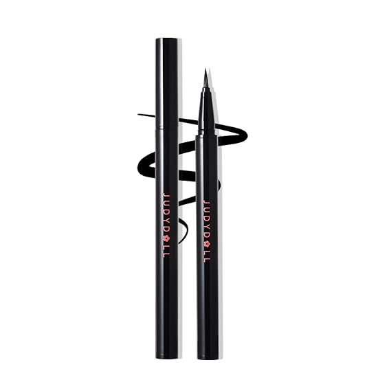 JUDYDOLL Intense Black Liquid Eyeliner - Black Liquid Liner, Waterproof, Smudge-proof, Long lasting, Easy Glide & Ultra-fine Brush Tip, Skip-free Lining, Ideal for Cat Eyes & Wings, Beginner Friendly