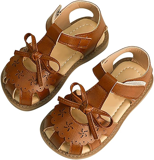 Toddler Little Kids' Classic Rome Open-Toe Flats Flower Summer Dress Sandals Shoes Soft Bottom Cute Bowknot Shoes