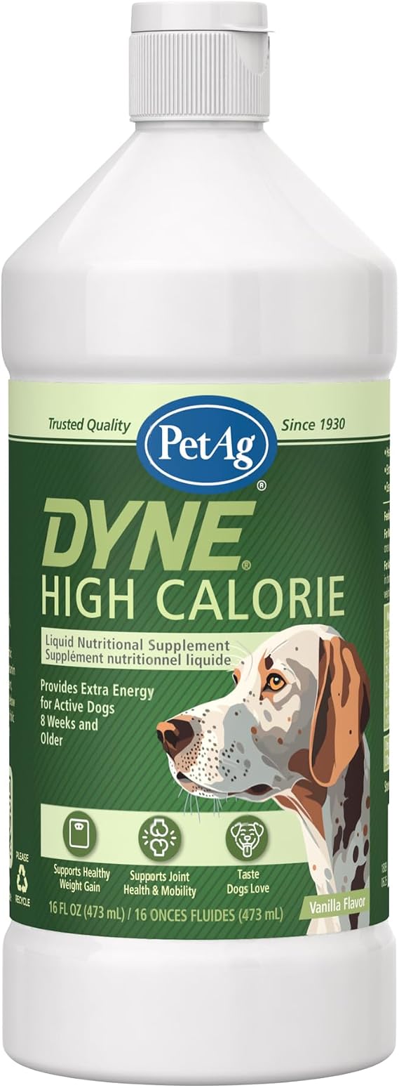 PetAg Dyne High Calorie Liquid Nutritional Supplement for Dogs & Puppies 8 Weeks and Older - 16 oz - Supports Performance and Endurance - Sweet Vanilla Flavor