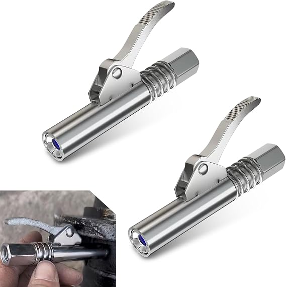 2 PCS Car Grease Gun Coupler, High-Pressure Double Handle Grease Nozzle Locking Pliers Grease Nozzle, Manual Pneumatic Gear Self-Locking Universal, Compatible with 1/8" NPT Connector (Silver)