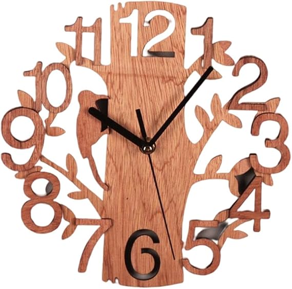 Tree of Life Wood Wall Clock, 3D Layered Design Silent Non Ticking Battery Operated Decorative Wall Clock for Living Room Bedroom Office Home Decor, 9 x 9 Inches (Black)