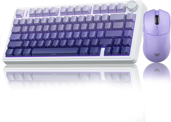 AULA Wireless Keyboard and Mouse Combo, F75 Pro Mechanical Keyboards,75% Gasket Hot Swappable Custom Keyboard+SC580X Wireless Gaming Mouse Light Purple